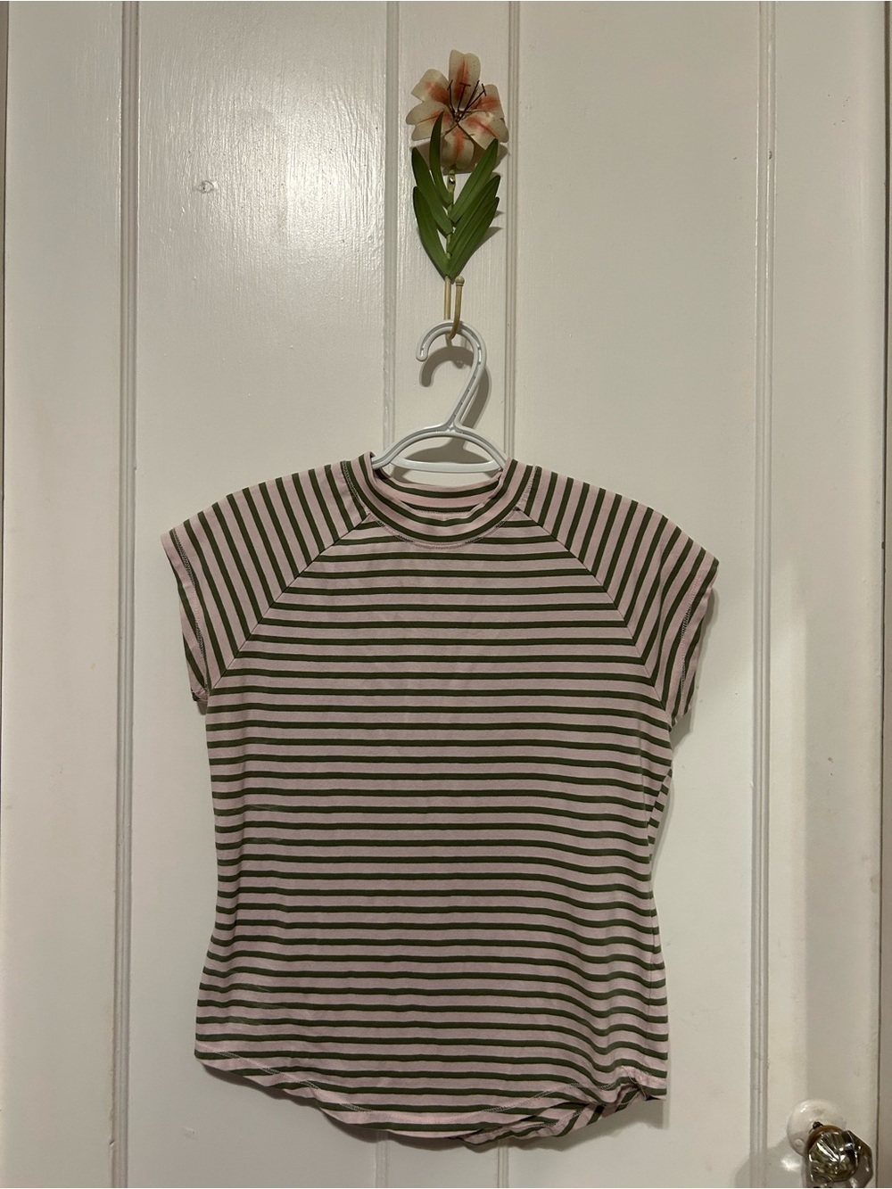 Pilcro Pink and Black Striped Short Sleeve Tee